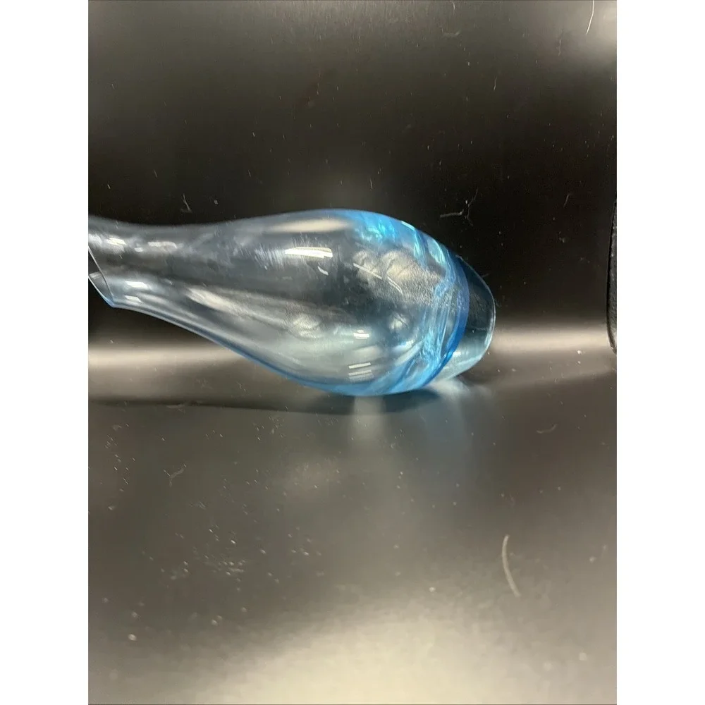 Vintage Blue Art Glass Vase Thick Bottom Heavy Slanted Edge